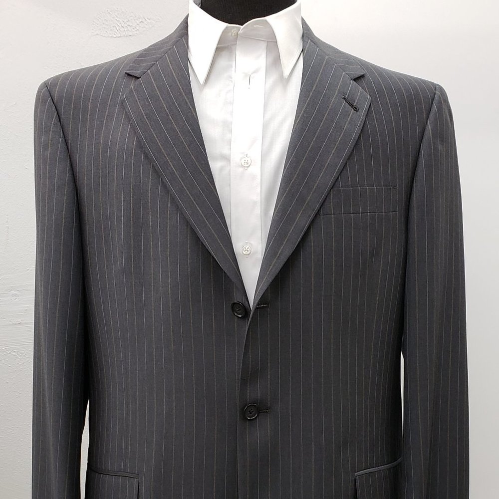 Hart Schaffner Marx Three Button Grey Striped Suit
